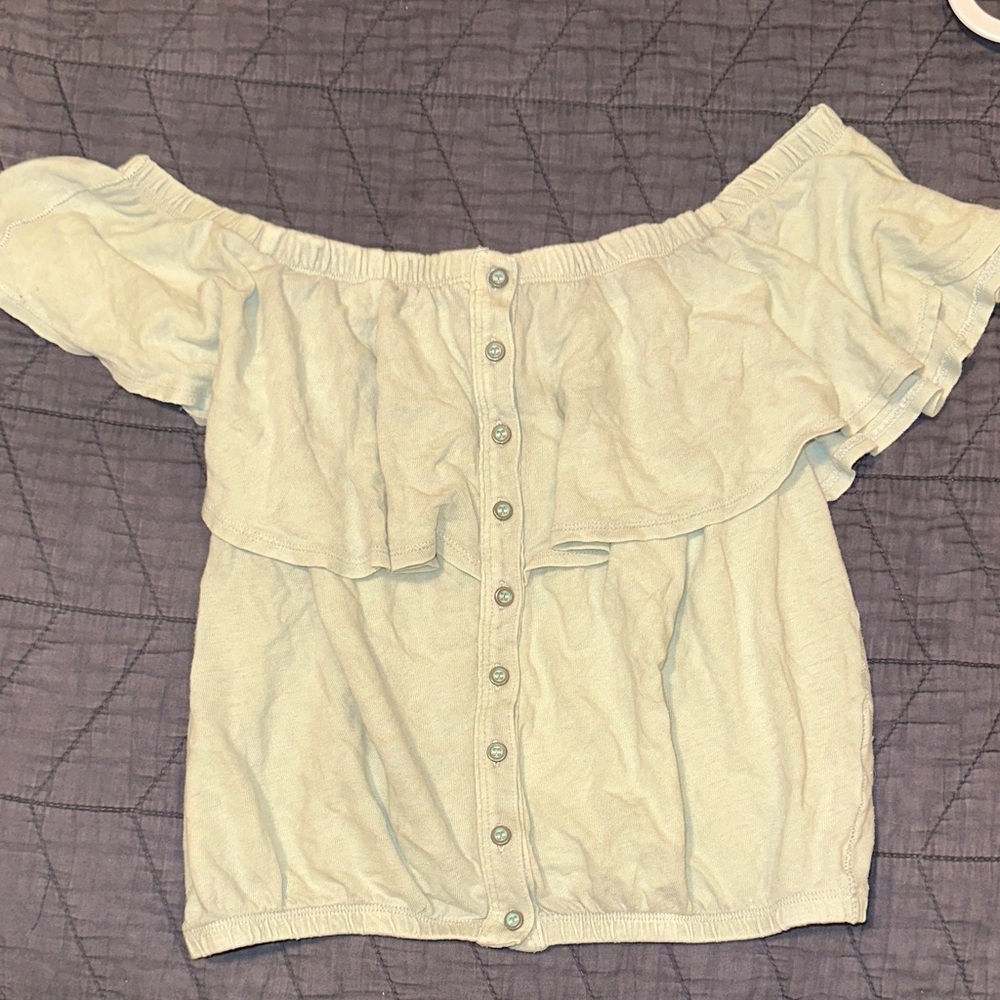 We The Free Light Green Off-Shoulder Crop Top